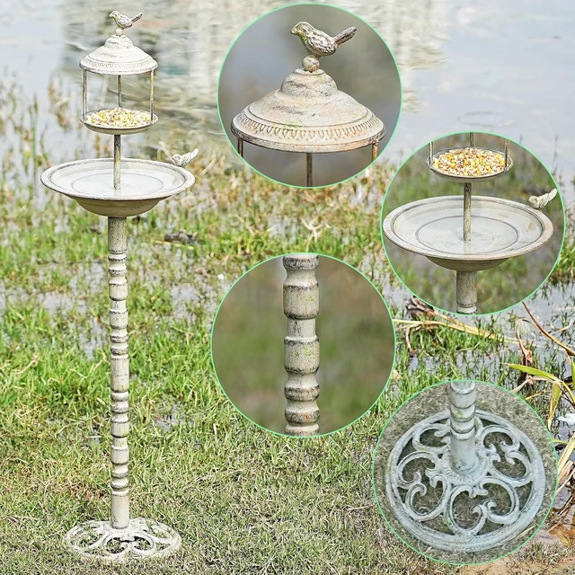 Alt view image 4 of 6 - 44.5" H 2-in-1 Metal Bird Bath & Standing Feeder, Garden Yard Decor