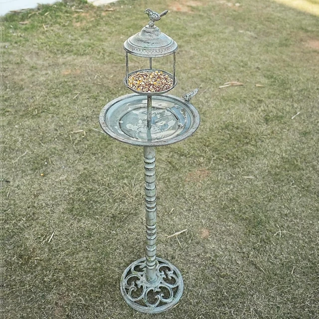 Alt view image 6 of 6 - 44.5" H 2-in-1 Metal Bird Bath & Standing Feeder, Garden Yard Decor