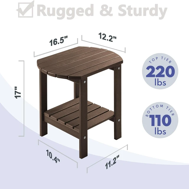 Alt view image 2 of 7 - Brown HDPE 2-Tier Outdoor Side Table, Weather-Resistant Oval Adirondack End Table for Patio, Backyard, Pool & Garden