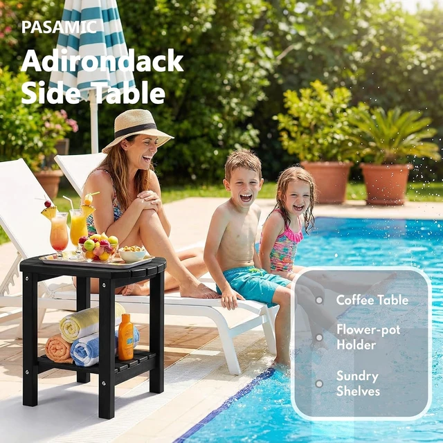 Alt view image 3 of 7 - Brown HDPE 2-Tier Outdoor Side Table, Weather-Resistant Oval Adirondack End Table for Patio, Backyard, Pool & Garden