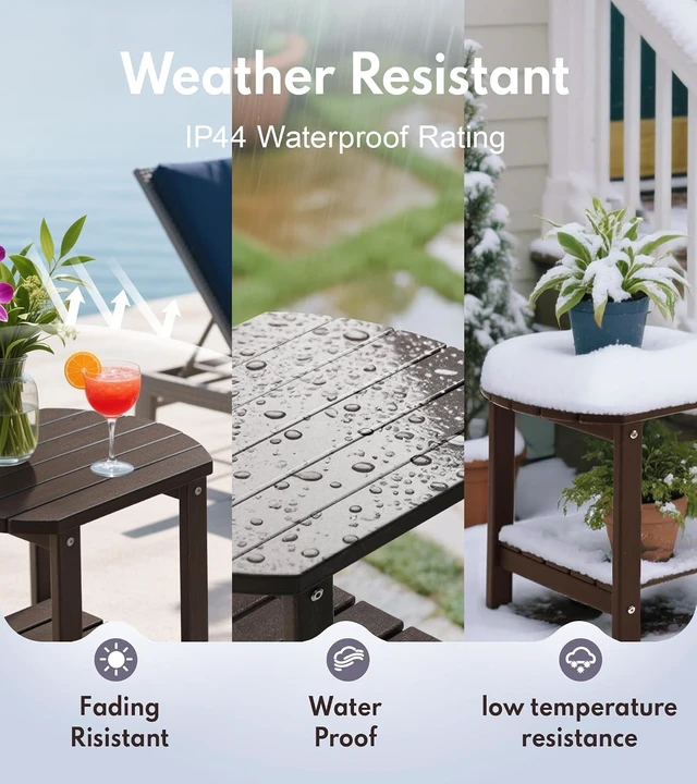 Alt view image 4 of 7 - Brown HDPE 2-Tier Outdoor Side Table, Weather-Resistant Oval Adirondack End Table for Patio, Backyard, Pool & Garden