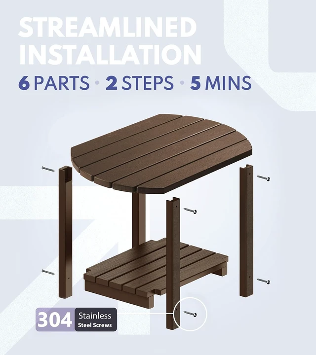 Alt view image 6 of 7 - Brown HDPE 2-Tier Outdoor Side Table, Weather-Resistant Oval Adirondack End Table for Patio, Backyard, Pool & Garden