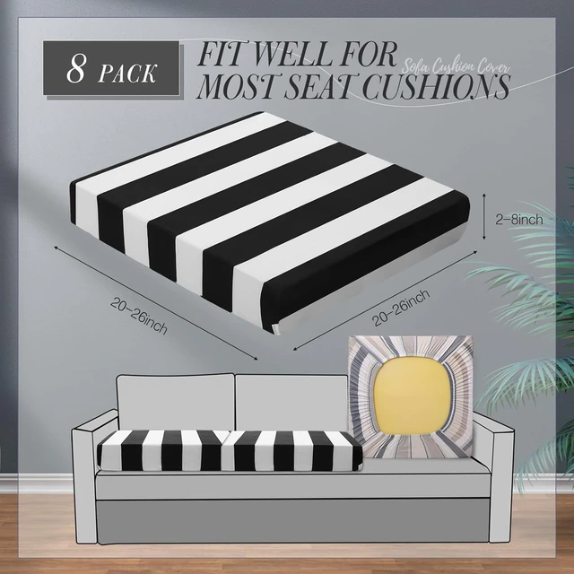 Alt view image 2 of 6 - Stretch Outdoor Couch Cushion Covers, Black & White, 8 Pack Patio