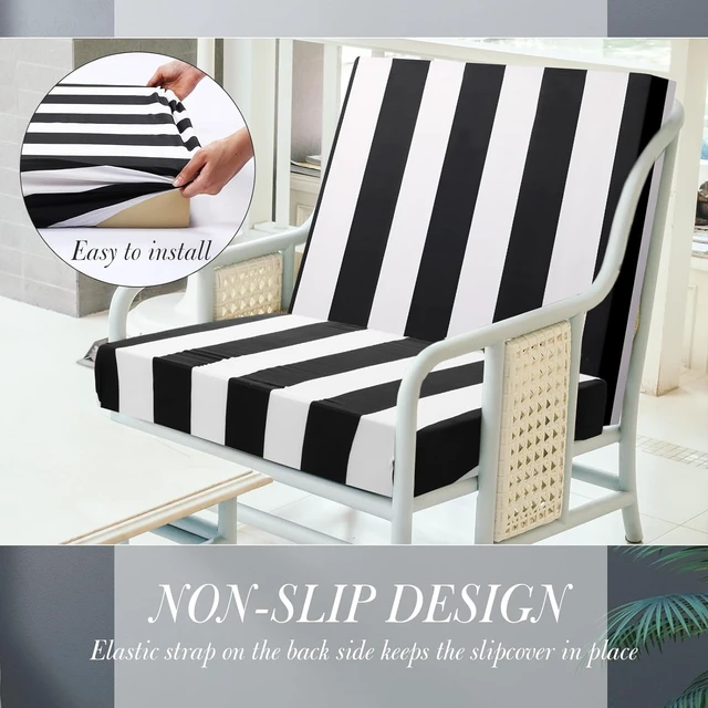 Alt view image 3 of 6 - Stretch Outdoor Couch Cushion Covers, Black & White, 8 Pack Patio