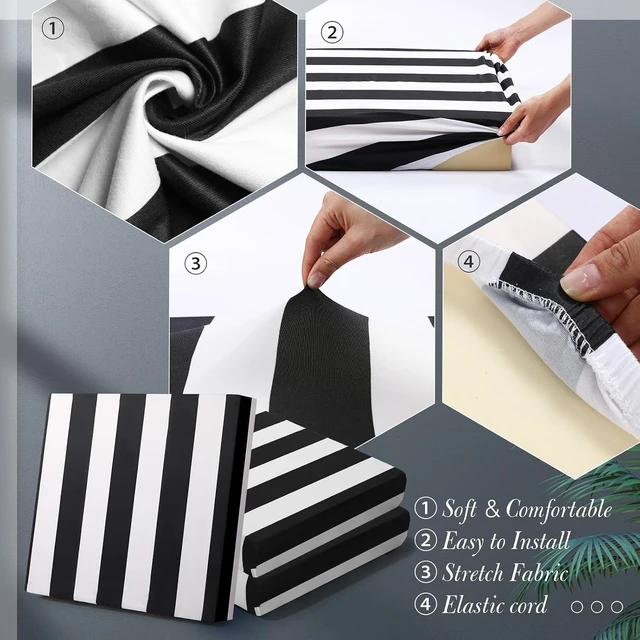 Alt view image 5 of 6 - Stretch Outdoor Couch Cushion Covers, Black & White, 8 Pack Patio