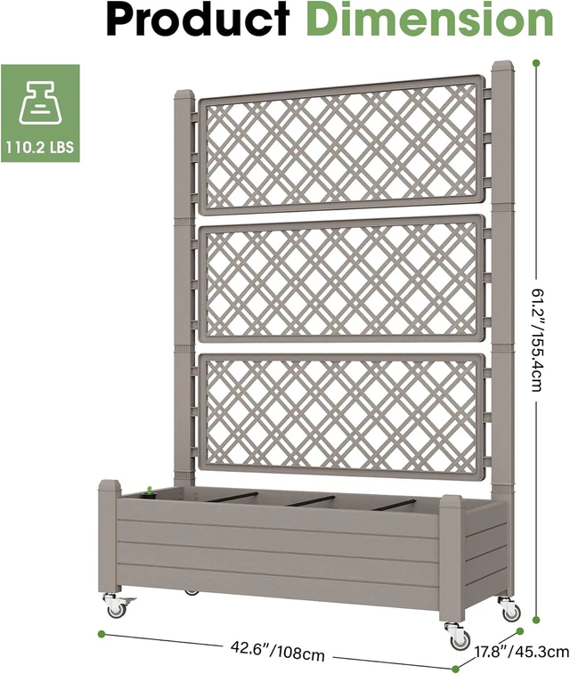 Alt view image 2 of 7 - 61.2" H Raised Garden Bed with Wheels, Gray