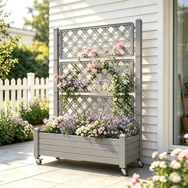 Main image of 61.2" H Raised Garden Bed with Wheels, Gray