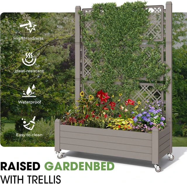 Alt view image 6 of 7 - 61.2" H Raised Garden Bed with Wheels, Gray