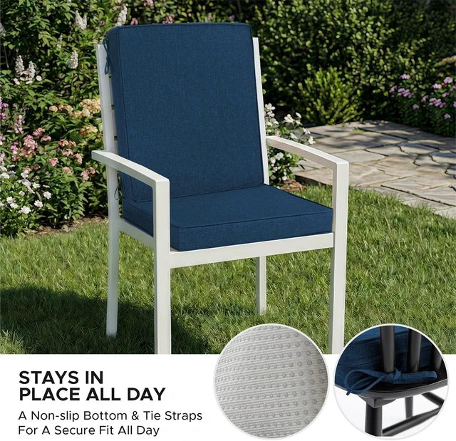 Alt view image 5 of 7 - Navy Blue Outdoor Chair Cushions, 18 x 16.5 Inch, Set of 2