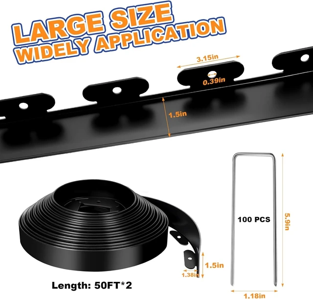 Alt view image 2 of 7 - 1.5 Inch x 100 FT No-Dig Landscape Edging, Flexible Plastic Garden Border with 100pcs Stakes for Lawn, Flower Beds & Yard
