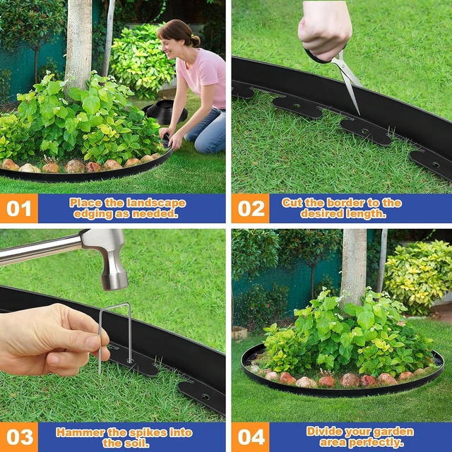 Alt view image 4 of 7 - 1.5 Inch x 100 FT No-Dig Landscape Edging, Flexible Plastic Garden Border with 100pcs Stakes for Lawn, Flower Beds & Yard