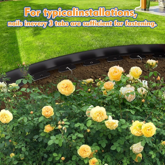 Alt view image 5 of 7 - 1.5 Inch x 100 FT No-Dig Landscape Edging, Flexible Plastic Garden Border with 100pcs Stakes for Lawn, Flower Beds & Yard