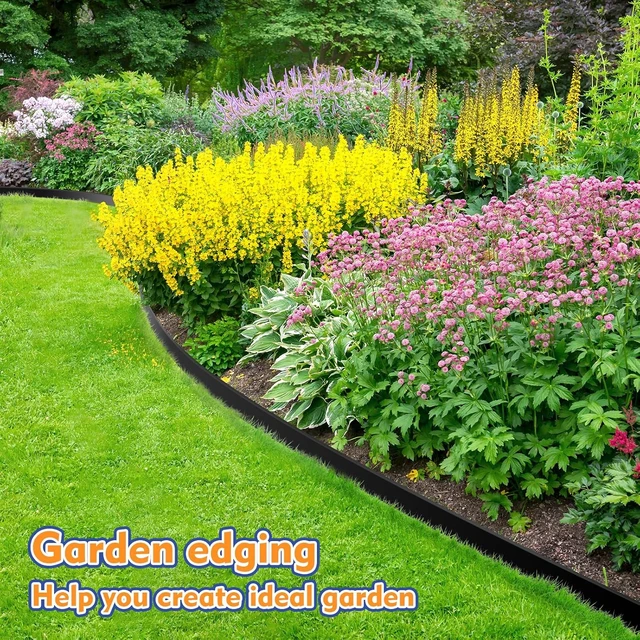 Alt view image 6 of 7 - 1.5 Inch x 100 FT No-Dig Landscape Edging, Flexible Plastic Garden Border with 100pcs Stakes for Lawn, Flower Beds & Yard