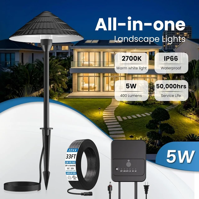 Alt view image 2 of 7 - All-in-One Low Voltage Landscape Lighting Kit, 5W 2700K Outdoor Lights