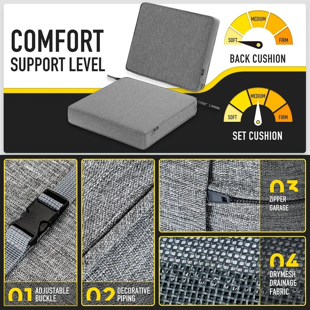 Alt view image 6 of 7 - All-Weather DryFast Foam Patio Cushion, 24"x24"x4" FadeShield Water-Resistant Deep Seat with DryMesh Drainage, Heather Charcoal