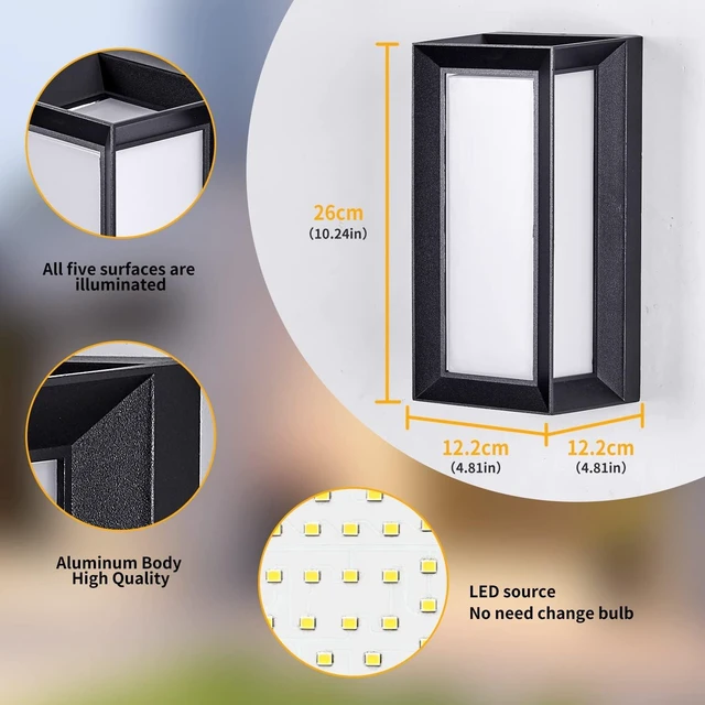 Main image of 18W LED Modern Rectangular Wall Sconce, 3000K Warm White, IP64 Waterproof Black Outdoor Light for House, Patio & Exterior (1 Pack)