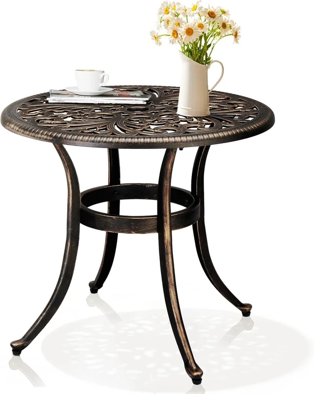 Main image of 23.6 in Bronze Cast Aluminum Bistro Side Table with Umbrella Hole