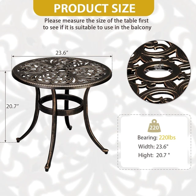 Alt view image 3 of 7 - 23.6 in Bronze Cast Aluminum Bistro Side Table with Umbrella Hole