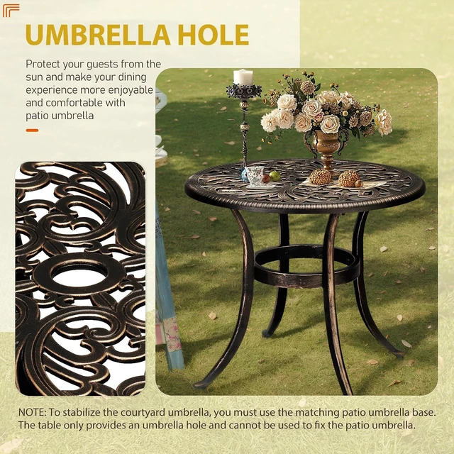 Alt view image 4 of 7 - 23.6 in Bronze Cast Aluminum Bistro Side Table with Umbrella Hole