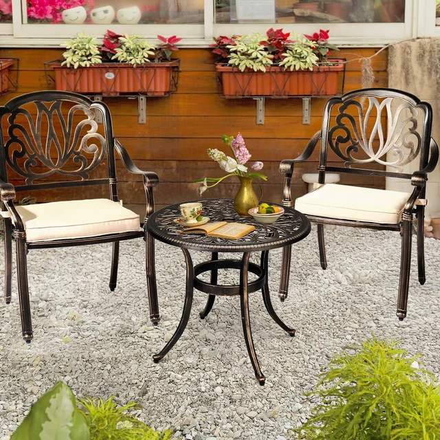 Alt view image 7 of 7 - 23.6 in Bronze Cast Aluminum Bistro Side Table with Umbrella Hole