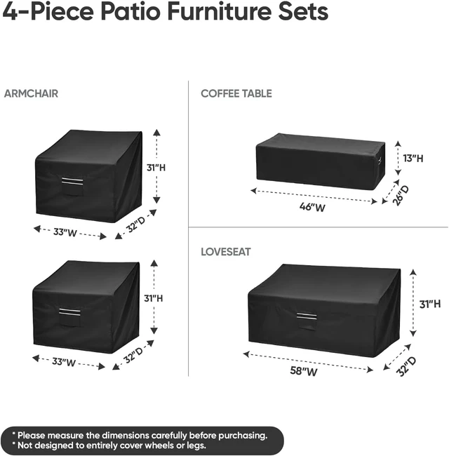 Alt view image 2 of 7 - Black 4-Piece Waterproof Patio Furniture Cover Set for Outdoor Lawn Furniture