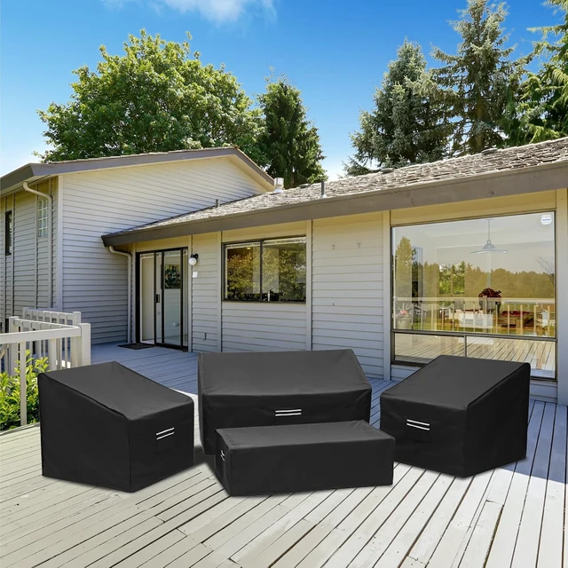 Alt view image 7 of 7 - Black 4-Piece Waterproof Patio Furniture Cover Set for Outdoor Lawn Furniture