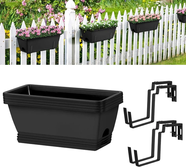 Main image of Railing Window Box Planters with Adjustable Brackets, 4 Pack