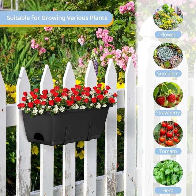 Alt view image 2 of 7 - Railing Window Box Planters with Adjustable Brackets, 4 Pack
