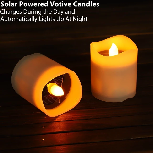 Alt view image 4 of 7 - Solar Outdoor Chandelier, Hanging Candle Lantern with 7pcs Solar Votive Lights in Matt Black Metal Holders for Home, Garden, Pergola & Gazebo