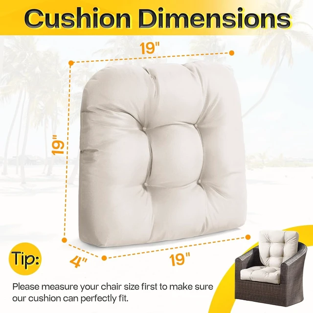 Alt view image 2 of 7 - Memory Foam Outdoor Chair Cushions, 19 x 19 Inch Seat Pads for Wicker & Patio Furniture, Set of 2 (Antique White)