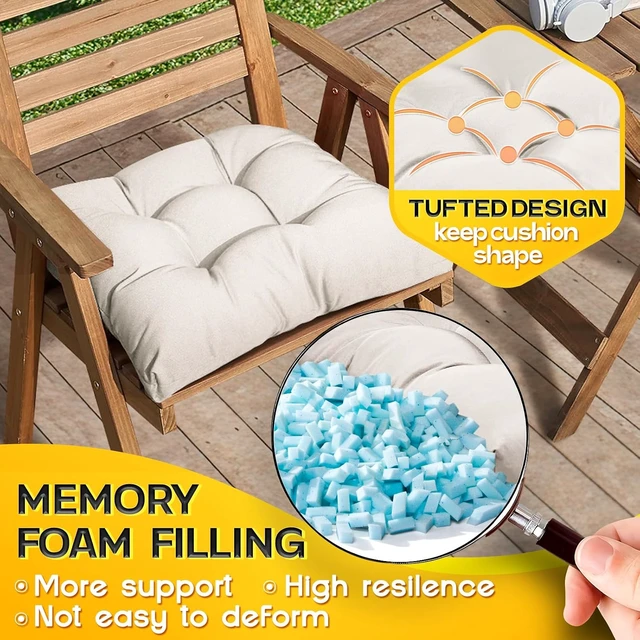 Alt view image 3 of 7 - Memory Foam Outdoor Chair Cushions, 19 x 19 Inch Seat Pads for Wicker & Patio Furniture, Set of 2 (Antique White)