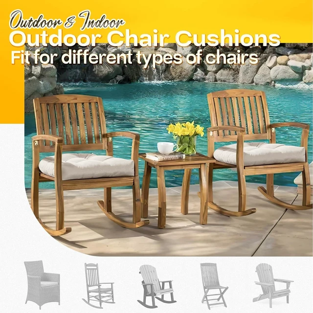 Alt view image 5 of 7 - Memory Foam Outdoor Chair Cushions, 19 x 19 Inch Seat Pads for Wicker & Patio Furniture, Set of 2 (Antique White)