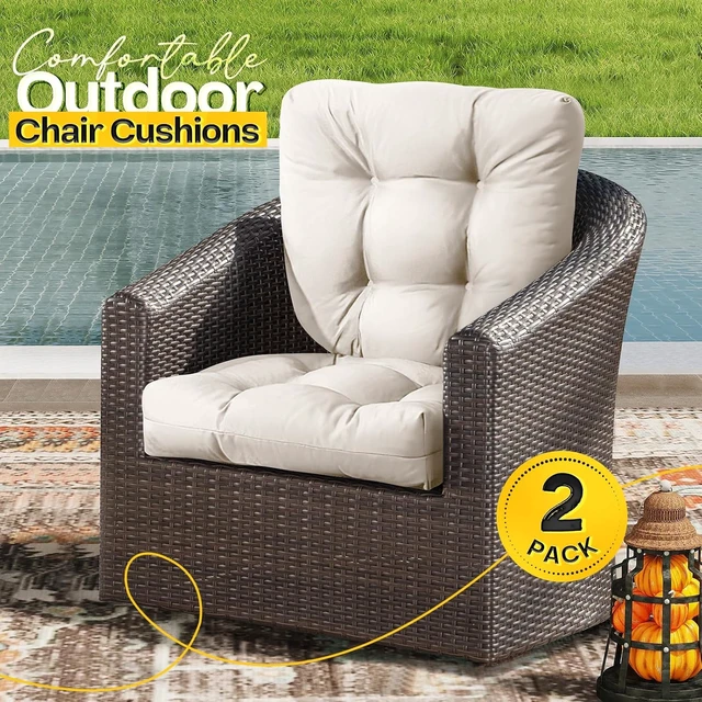 Alt view image 7 of 7 - Memory Foam Outdoor Chair Cushions, 19 x 19 Inch Seat Pads for Wicker & Patio Furniture, Set of 2 (Antique White)