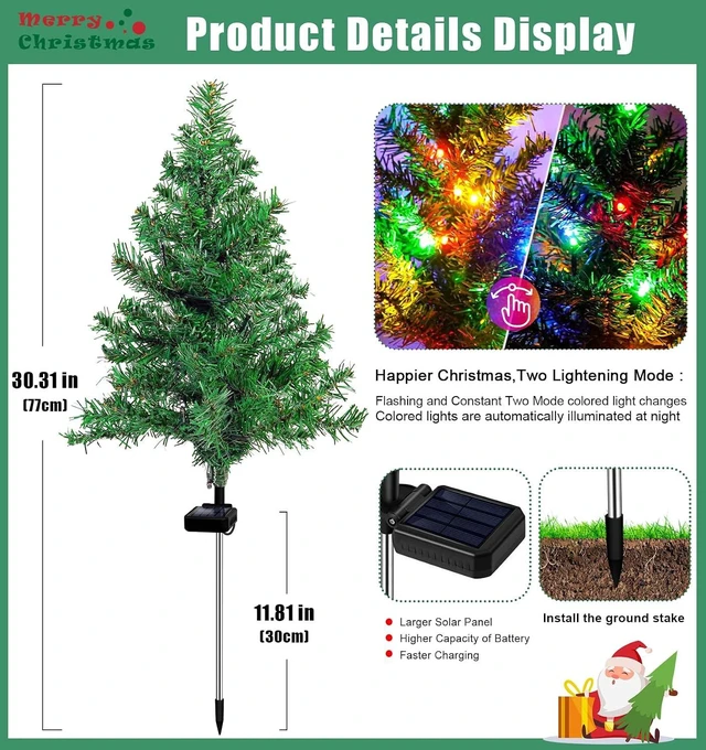 Alt view image 3 of 6 - Multi-Color LED Solar Christmas Tree Décor, 4-Pack Waterproof Garden Stake Lights for Pathway, Porch & Yard Holiday