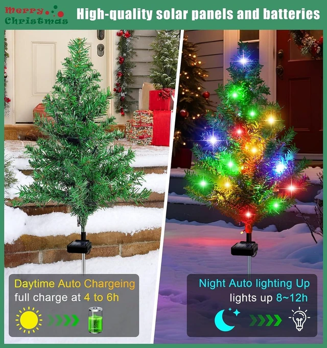 Alt view image 2 of 6 - Multi-Color LED Solar Christmas Tree Décor, 4-Pack Waterproof Garden Stake Lights for Pathway, Porch & Yard Holiday