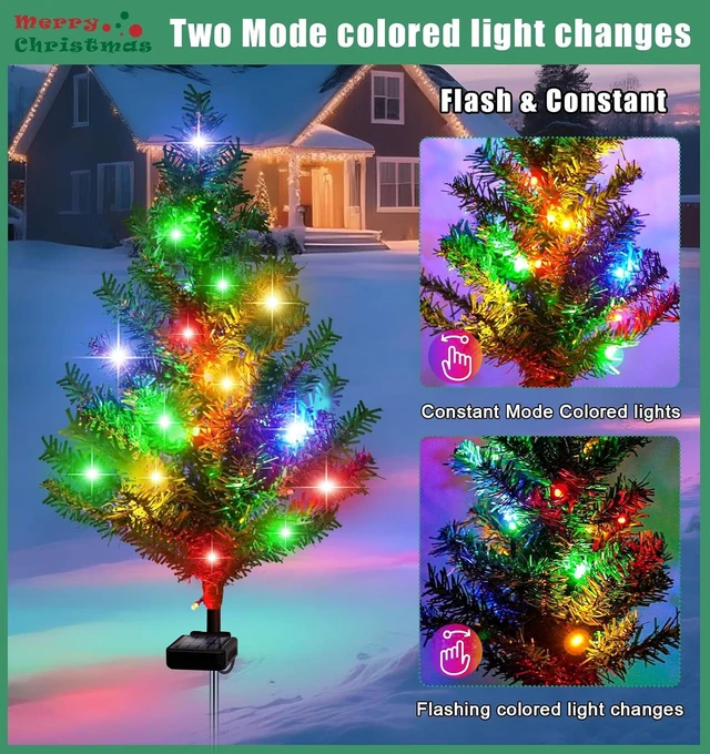 Alt view image 4 of 6 - Multi-Color LED Solar Christmas Tree Décor, 4-Pack Waterproof Garden Stake Lights for Pathway, Porch & Yard Holiday