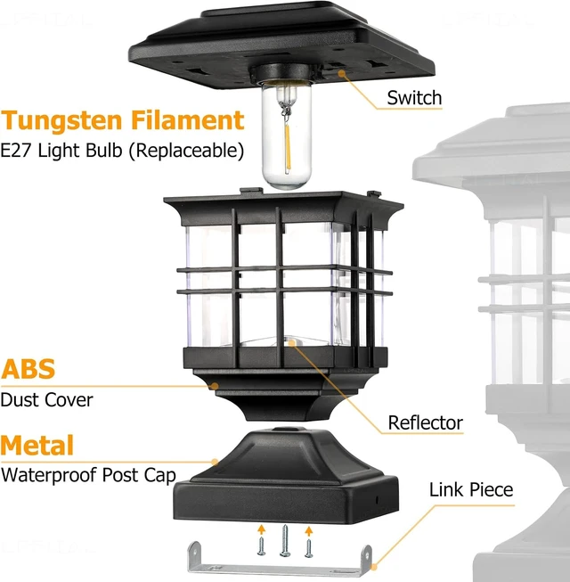 Alt view image 4 of 6 - Metal Solar Post Cap Lights for 4x4 Posts, Outdoor, 4 Pack