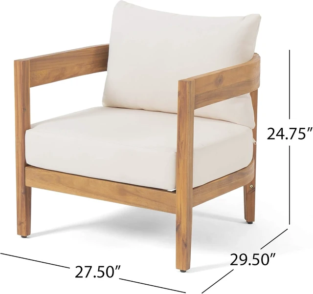 Alt view image 3 of 7 - 312395 Alfy Outdoor Club Chairs with Cushions, Teak Finish, Beige (Set of 2)