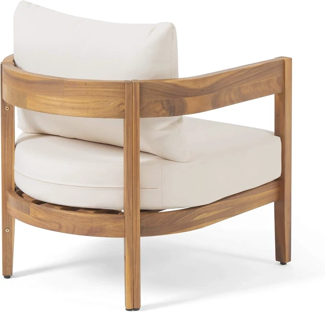 Alt view image 7 of 7 - 312395 Alfy Outdoor Club Chairs with Cushions, Teak Finish, Beige (Set of 2)