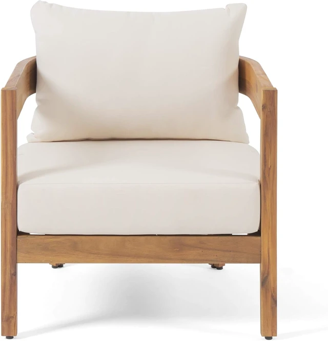 Alt view image 5 of 7 - 312395 Alfy Outdoor Club Chairs with Cushions, Teak Finish, Beige (Set of 2)