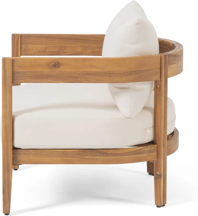 Alt view image 6 of 7 - 312395 Alfy Outdoor Club Chairs with Cushions, Teak Finish, Beige (Set of 2)