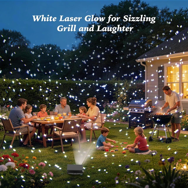 Alt view image 3 of 7 - White Laser Outdoor Light Projector, 3 Modes Christmas Snowflake & Fairy Lights with Remote for Home, Garden & Trees