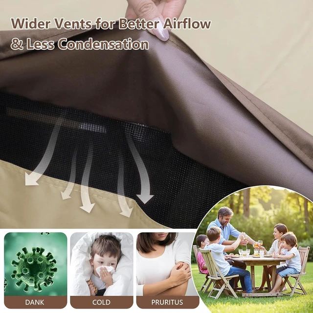 Alt view image 3 of 7 - 600D Waterproof Round Patio Furniture Cover, All-Weather Anti-UV Windproof Dining Set Cover (62" DIA x 28"H)
