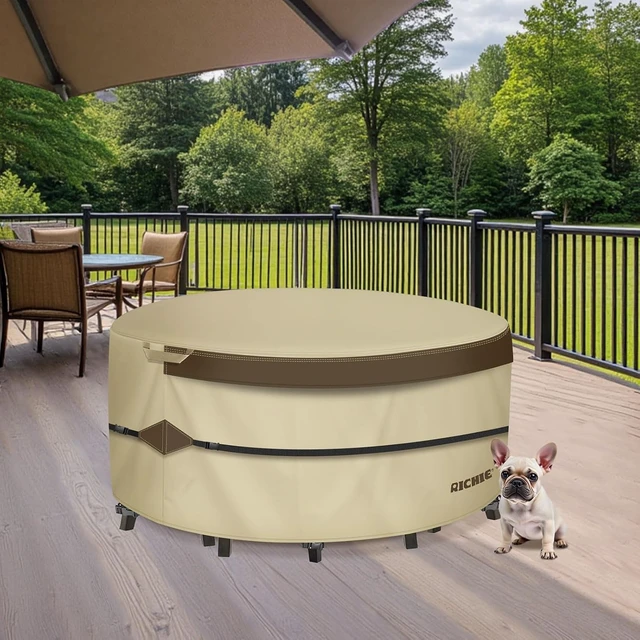 Alt view image 6 of 7 - 600D Waterproof Round Patio Furniture Cover, All-Weather Anti-UV Windproof Dining Set Cover (62" DIA x 28"H)