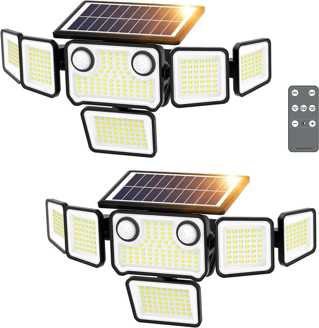 Main image of 6000LM Waterproof Solar Flood Lights, 6 Heads 310 LED with 2 Motion Sensors & Remote for Yard, House & Patio, 2 Pack