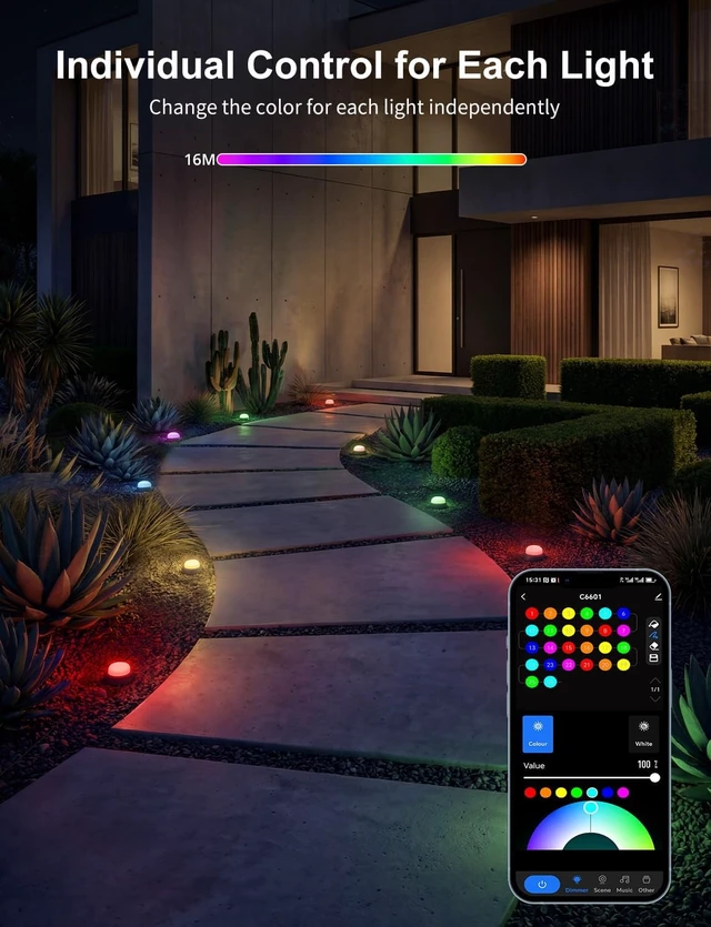 Alt view image 2 of 7 - 50FT RGBW Wired Pathway Ground Lights, 16 Pack Outdoor