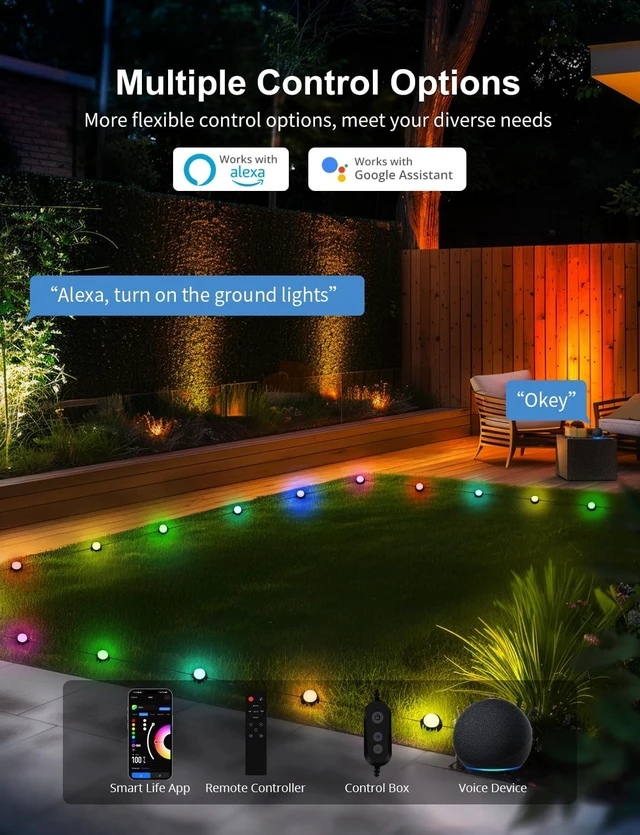 Alt view image 7 of 7 - 50FT RGBW Wired Pathway Ground Lights, 16 Pack Outdoor