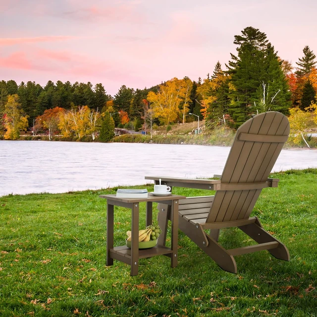 Alt view image 2 of 7 - Teak Weather-Resistant Double Adirondack Side Table, Rectangular Outdoor End Table