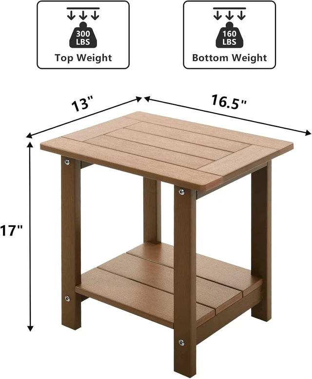 Alt view image 3 of 7 - Teak Weather-Resistant Double Adirondack Side Table, Rectangular Outdoor End Table