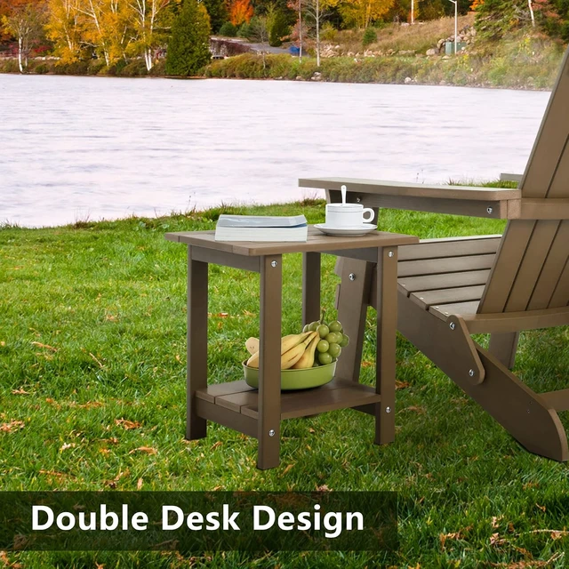Alt view image 6 of 7 - Teak Weather-Resistant Double Adirondack Side Table, Rectangular Outdoor End Table